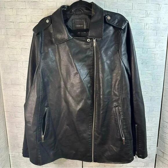 Lane Bryant Women’s moto faux leather jacket black bikercor streetwear plus size - Picture 3 of 11